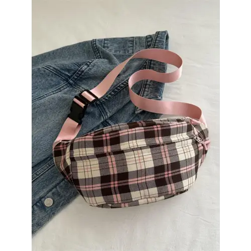 Plaid Adjustable Strap Crossbody Bag