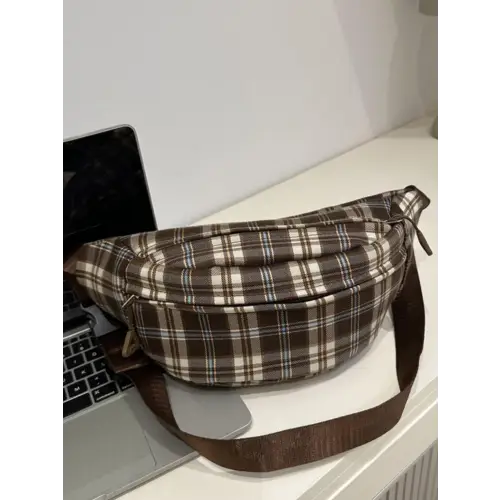 Plaid Adjustable Strap Crossbody Bag Brown One Size