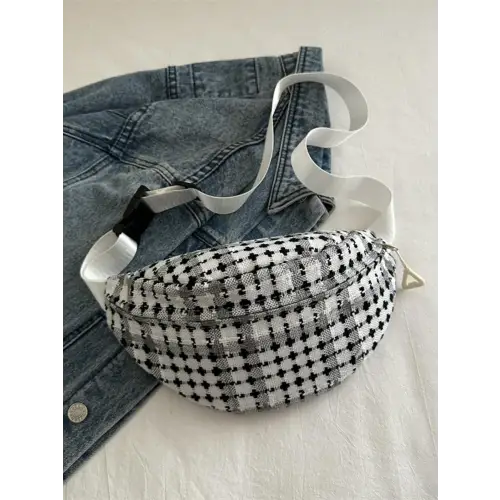 Plaid Wide Strap Crossbody Bag Black One Size
