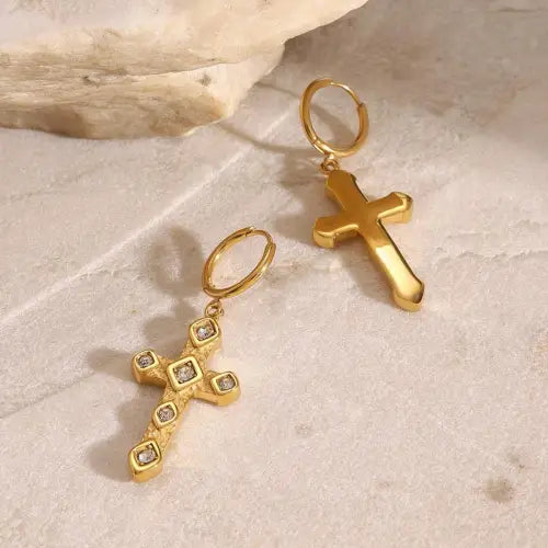 Cross Gemstone-Inlaid Earrings