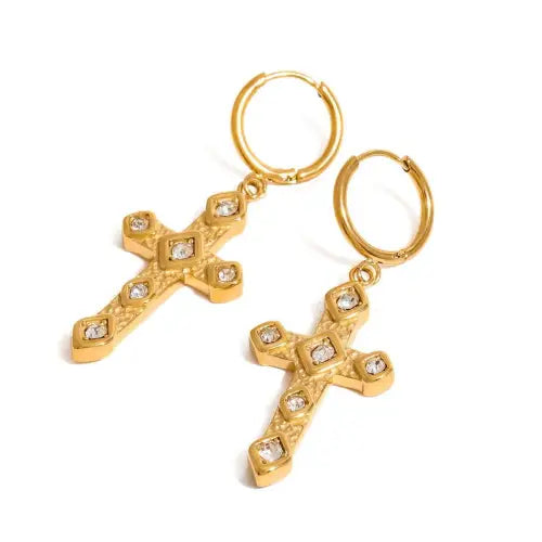 Cross Gemstone-Inlaid Earrings