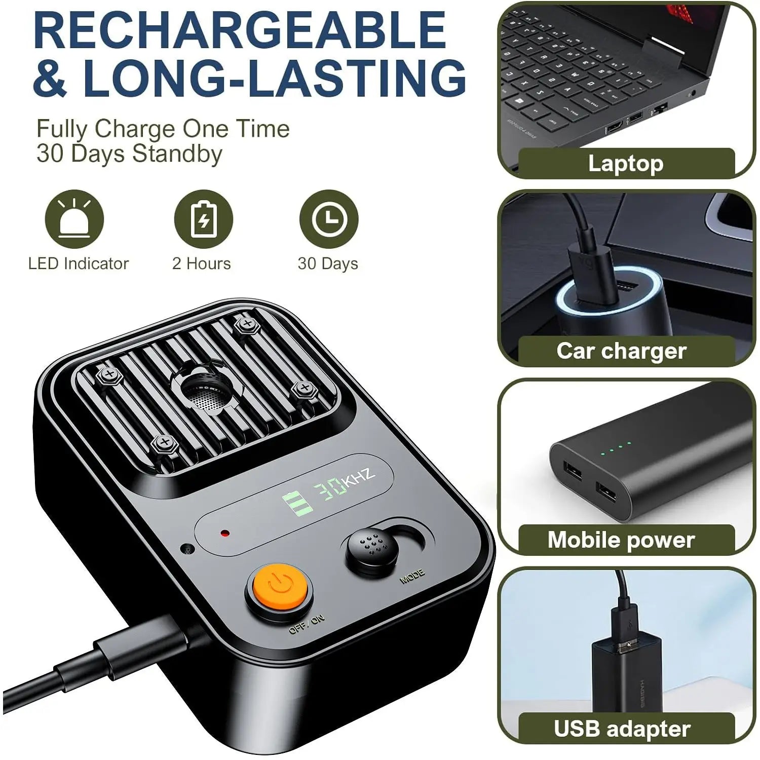 USB Rechargeable Color Screen Ultrasonic Dog Repeller - High-Power Anti-Bark Device