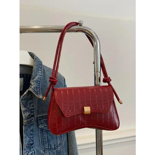 Red Faux-Crocodile Leather Texture Crossbody Bag for Bold Style Red One Size