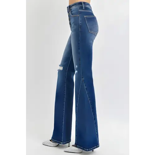 RISEN Button-Fly Flare Jeans