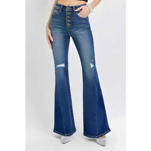 RISEN Button-Fly Flare Jeans Dark