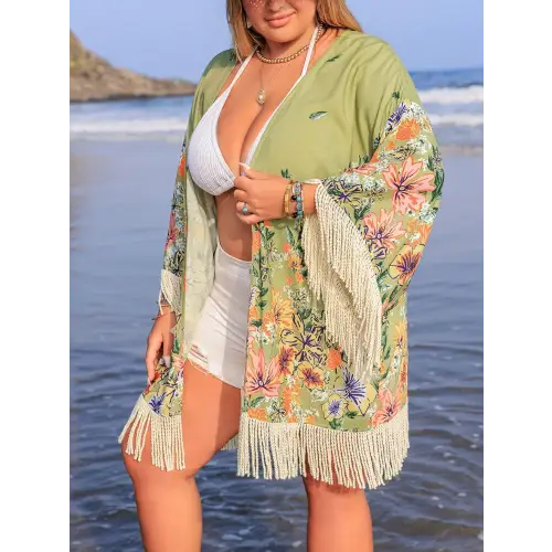 Romantic Plus Size Fringe Open Kimono Cover-Up for Beach Days