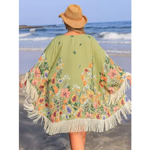 Romantic Plus Size Fringe Open Kimono Cover-Up for Beach Days