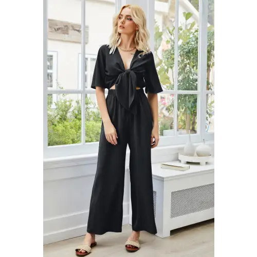 Romantic Tie Cutout Wide Leg Jumpsuit