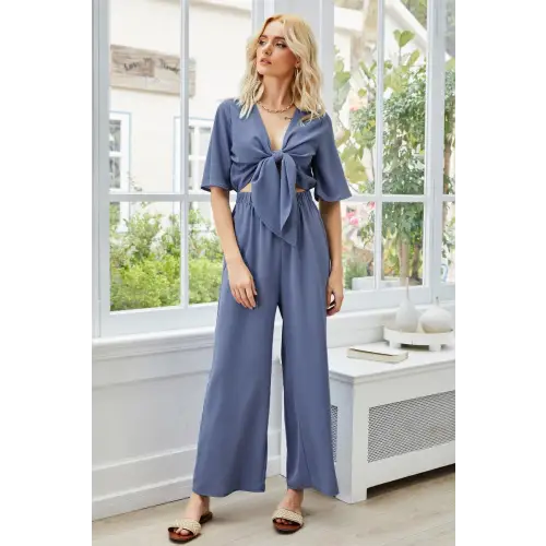Romantic Tie Cutout Wide Leg Jumpsuit