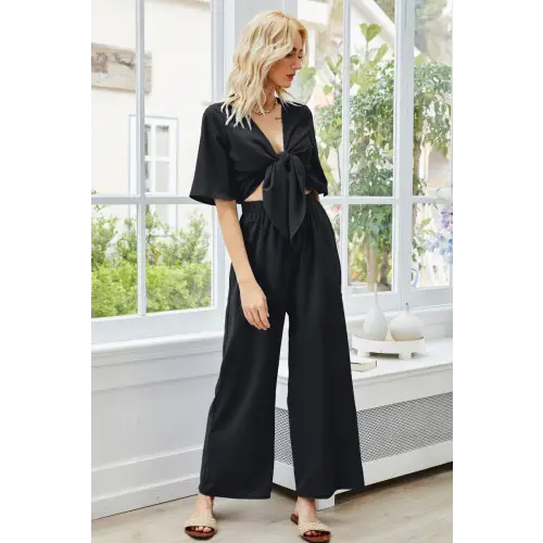 Romantic Tie Cutout Wide Leg Jumpsuit