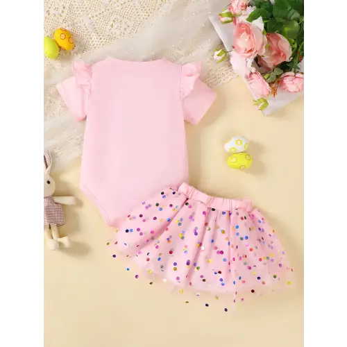 Ruffled Graphic Bodysuit Two Piece Outfit for Babies and Toddlers