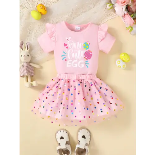 Ruffled Graphic Bodysuit Two Piece Outfit for Babies and Toddlers