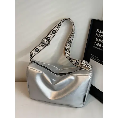 Shimmering Silver Adjustable Strap Crossbody Bag for Effortless Style Silver One Size