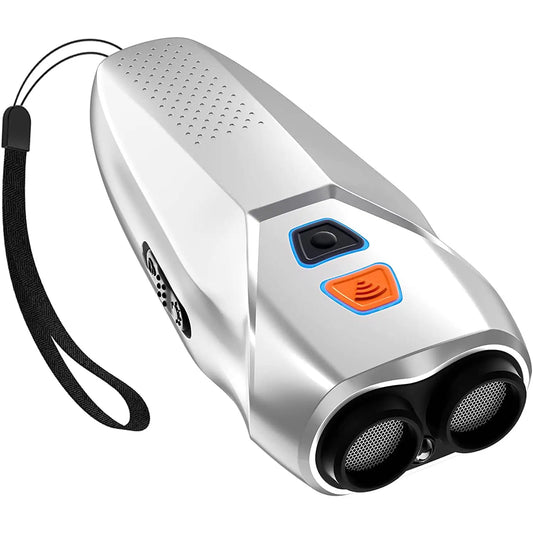 USB Rechargeable Dual-Head Ultrasonic Dog Repeller - High-Power Anti-Bark Device Silver
