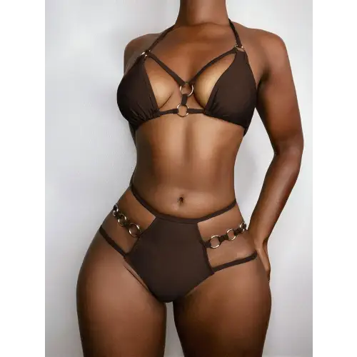 Sizzling Cutout Halter Neck Two-Piece Bikini Set