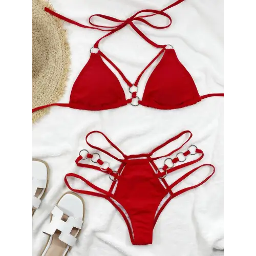 Sizzling Cutout Halter Neck Two-Piece Bikini Set