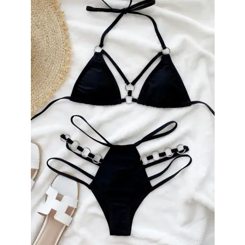 Sizzling Cutout Halter Neck Two-Piece Bikini Set