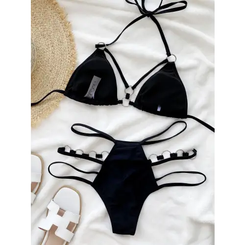 Sizzling Cutout Halter Neck Two-Piece Bikini Set