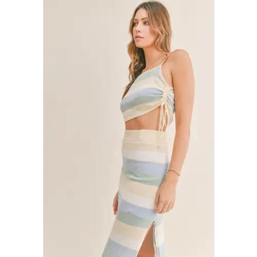 Striped Midi Skirt Set Blue