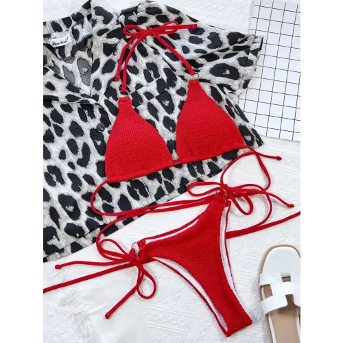 Sizzling Textured Halter Neck Bikini Set