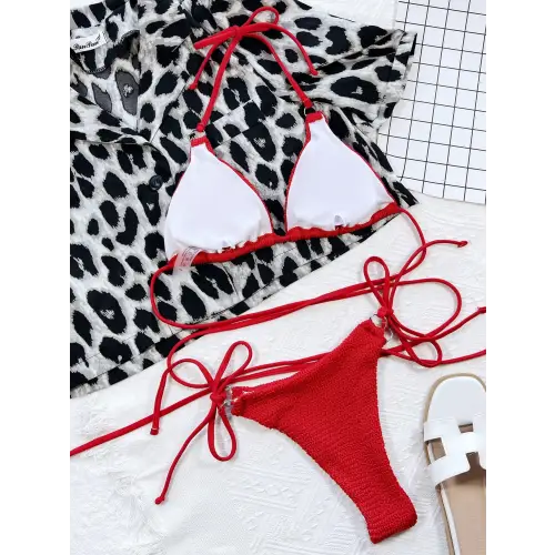 Sizzling Textured Halter Neck Bikini Set