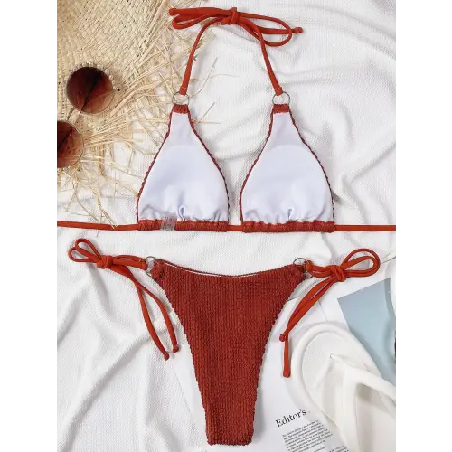 Sizzling Textured Halter Neck Bikini Set