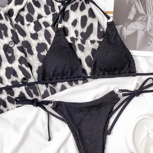 Sizzling Textured Halter Neck Bikini Set