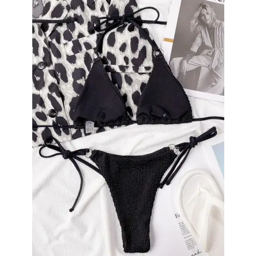 Sizzling Textured Halter Neck Bikini Set