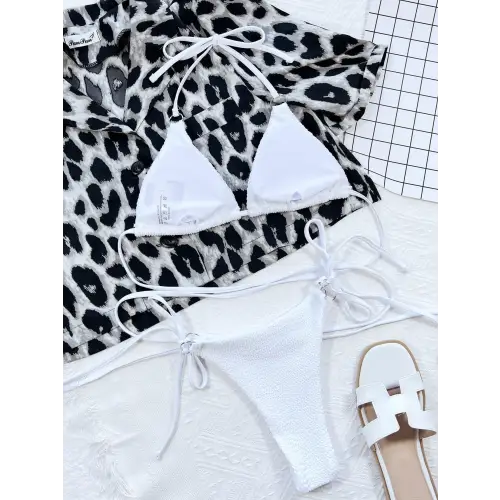 Sizzling Textured Halter Neck Bikini Set