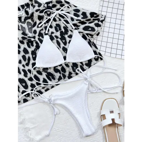 Sizzling Textured Halter Neck Bikini Set
