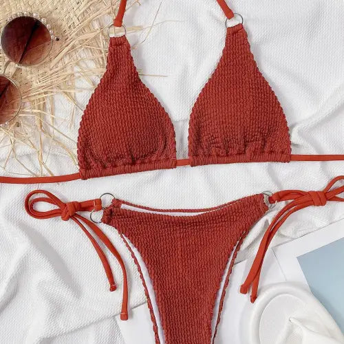Sizzling Textured Halter Neck Bikini Set