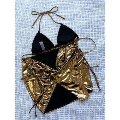 Tied Halter Neck Three-Piece Bikini Set