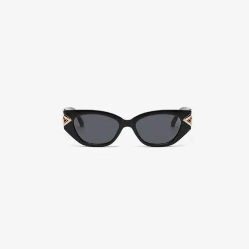 Sleek Black Cat-Eye Sunglasses with Gold Accents in Polycarbonate Frame Gold One Size