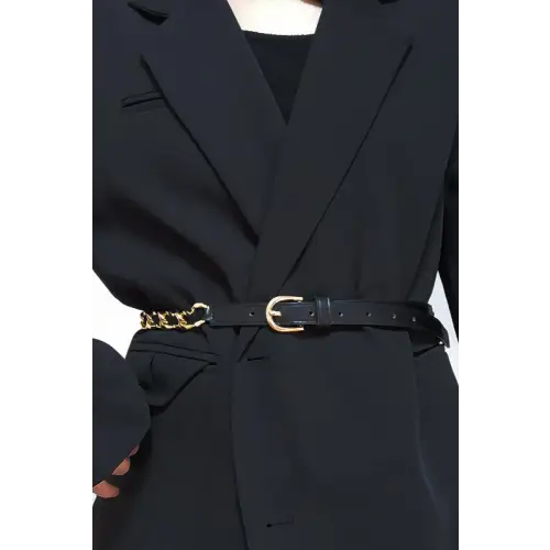 Black and Gold Skinny Belt Black One Size