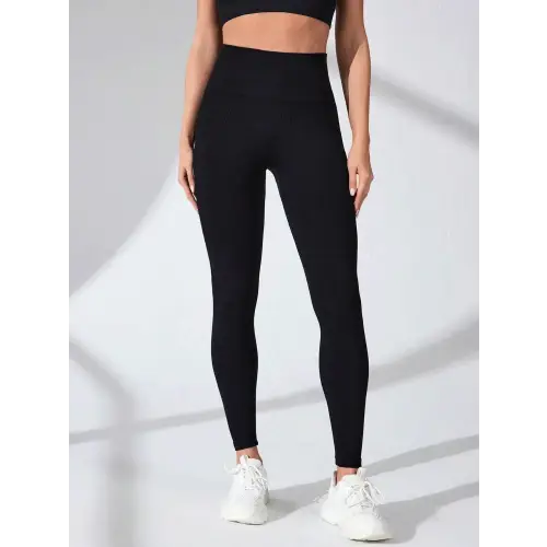 Sleek Black High Waist Workout Leggings Black