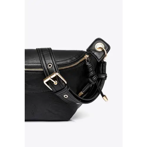 Sleek Black Leather Chain Strap Crossbody Bag