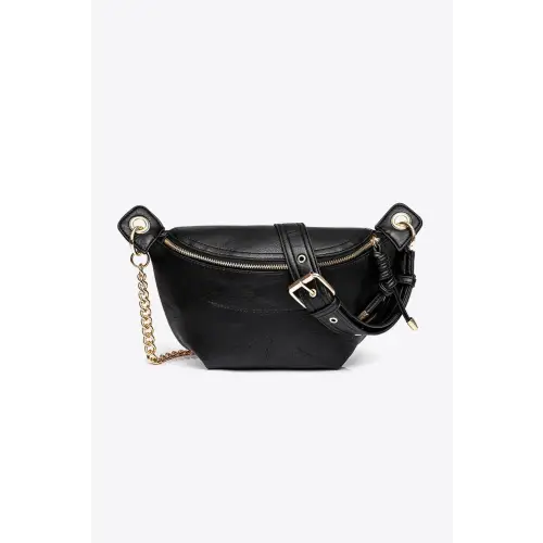 Sleek Black Leather Chain Strap Crossbody Bag Black One Size
