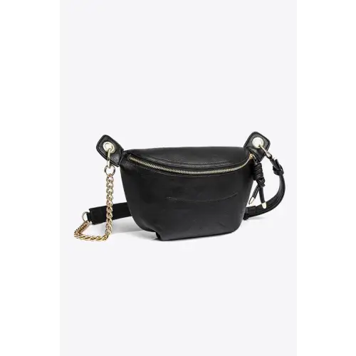 Sleek Black Leather Chain Strap Crossbody Bag