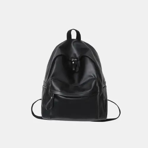 Sleek Black Leather Zip Backpack Bag Black One Size