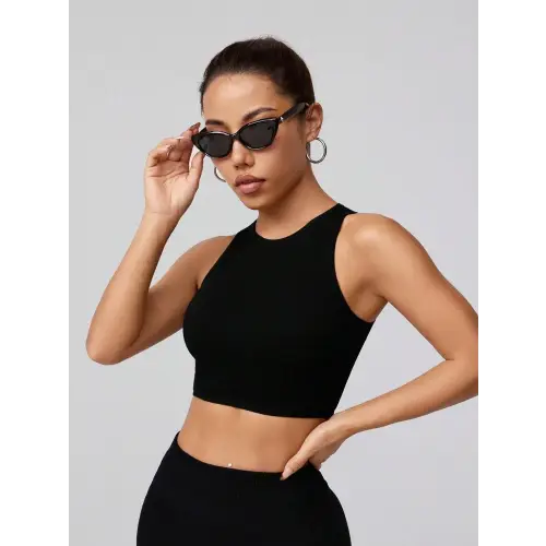 Sleek Black Round Neck Active Tank