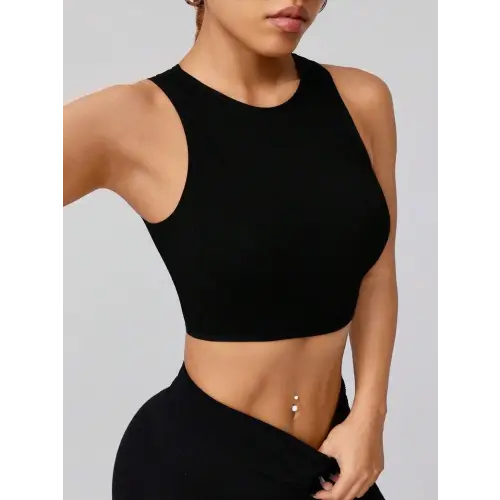 Sleek Black Round Neck Active Tank Black