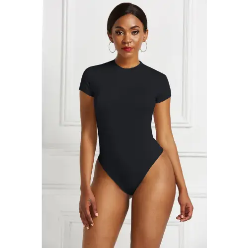Sleek Black Short Sleeve Bodysuit Black