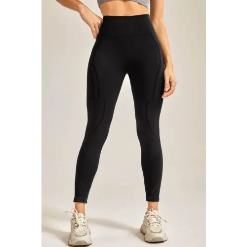 Sleek Black Wide Waistband Leggings Black