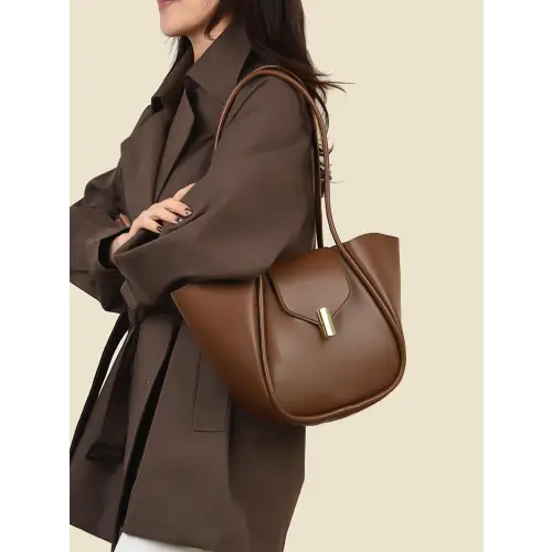 Sleek Brown Leather Shoulder Bag with Pouch for Everyday Style Dark Brown One Size