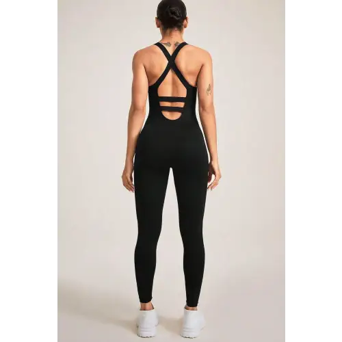 Black Crisscross Wide Strap Jumpsuit