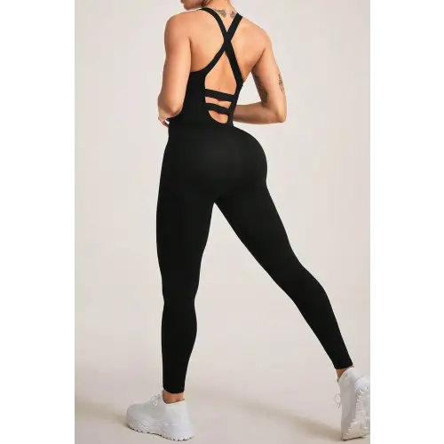 Black Crisscross Wide Strap Jumpsuit