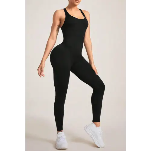 Black Crisscross Wide Strap Jumpsuit Black