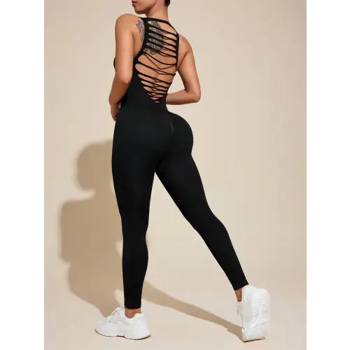 Black Sleek Cutout Wide Strap Active Jumpsuit