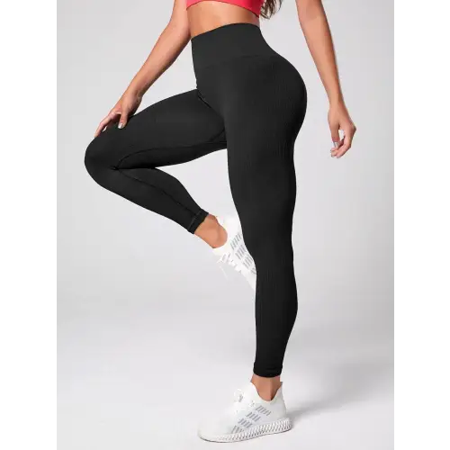 Elegant Black Sleek High Waist Active Leggings