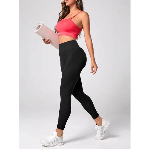 Elegant Black Sleek High Waist Active Leggings